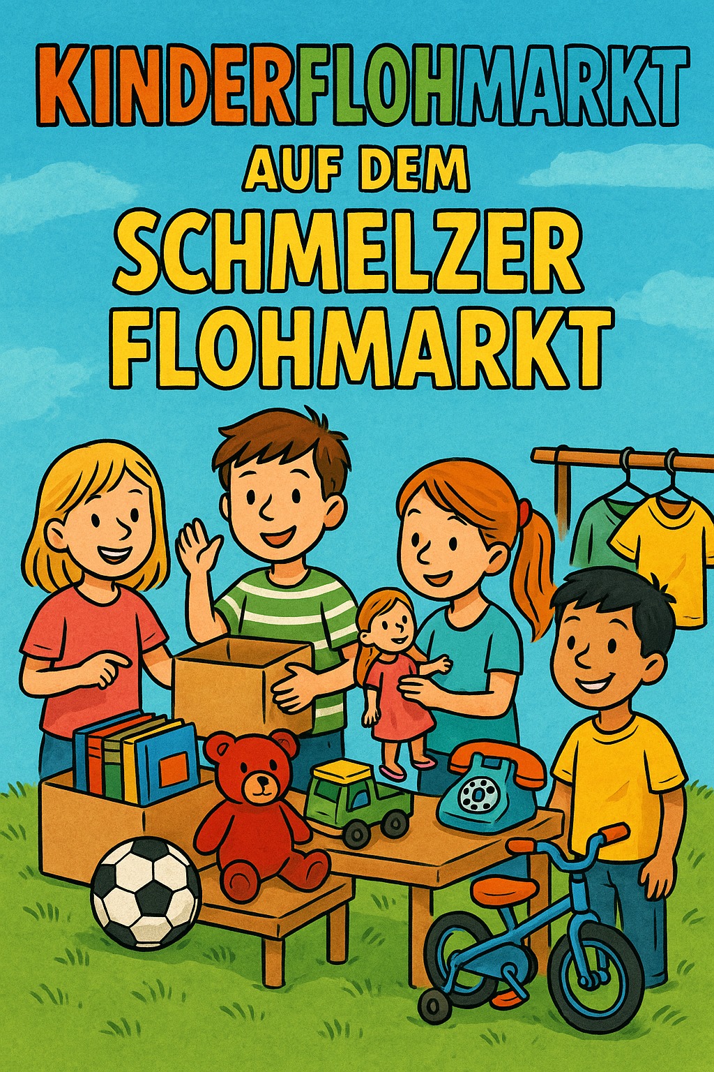 Kinderflohmarkt auf dem Schmelzer Flohmarkt mit Kindern und typischen Kindersachen
